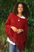 Cotton poncho, 'Incredible in Claret' - Short Knit Poncho in Claret from Thailand (image 2) thumbail