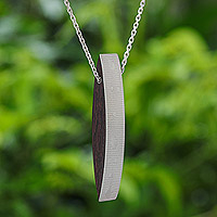 Sterling silver and wood pendant necklace, 'Modern Sliver' (2.7 inch) - Sterling Silver and Wood Pendant Necklace (2.7 In.)