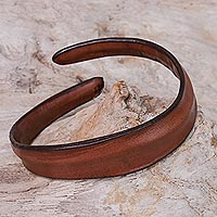 Leather wristband bracelet, 'Wavy Embrace in Chestnut' - Handmade Leather Wristband Bracelet in Chestnut
