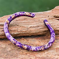 Leather cuff bracelet, 'Purple-Beige Speckles' - Speckled Leather Cuff Bracelet in Purple-Beige from Thailand