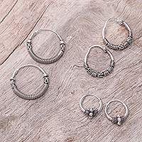 Sterling silver hoop earrings, 'Thai Patterns' (set of 3) - Sterling Silver Hoop Earrings Crafted in Thailand (Set of 3)