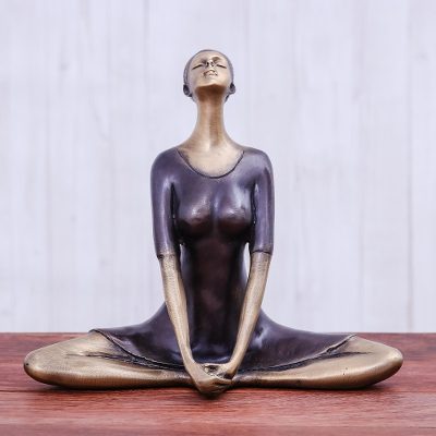 Brass sculpture, 'Butterfly Pose' - Antiqued Brass Butterfly Pose Brass Yoga Sculpture