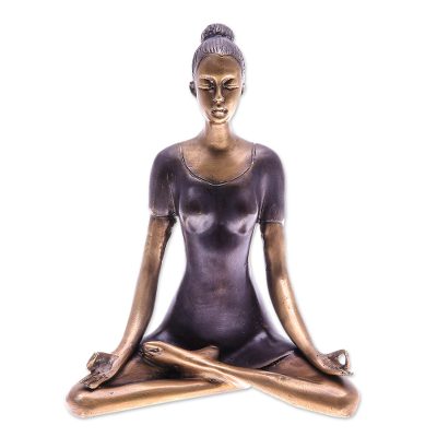 Brass sculpture, 'Half Lotus Pose' - Antiqued Brass Half Lotus Pose Brass Yoga Sculpture