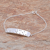Sterling silver pendant bracelet, 'Braille Courage' - Courage-Themed Braille Sterling Silver Pendant Bracelet