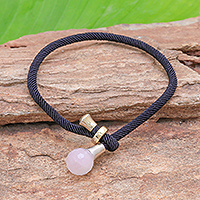 Rose quartz pendant bracelet, 'Lucky Black String' - 4.5-Carat Rose Quartz Pendant Bracelet from Thailand