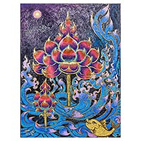 'Enlightenment' - Expressionist Acrylic Painting of  Buddhist Lotus Blossom