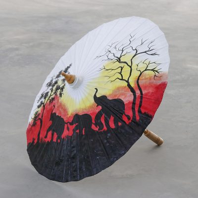 Joyful Elephants - Hand Painted Cotton Parasol Home Accent