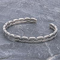 Sterling silver cuff bracelet, 'Leaf Trail' - Thai Hill Tribe Sterling Silver Cuff Bracelet