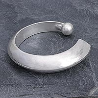 Sterling silver cuff bracelet, 'Crescent Point' - Hill Tribe Sterling SIlver Crescent Cuff Bracelet