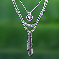 Silver pendant necklace, 'Hill Tribe Trend' - Three Strand Hill Tribe 950 Silver Necklace
