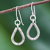 Silver dangle earrings, 'Raindrop Window' - Karen Hill Tribe Silver Teardrop Window Dangle Earrings