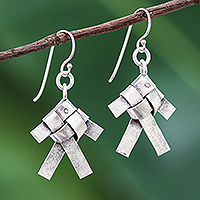 Silver dangle earrings, 'Woven Fish' - Karen Hill Tribe Silver Woven Fish Dangle Earrings