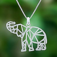 Sterling silver pendant necklace, 'Trumpeting Geometry' - Geometric Sterling Silver Elephant Pendant Necklace