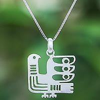 Sterling silver pendant necklace, 'Egyptian Chicken' - Egyptian-Style Sterling Silver Chicken Pendant Necklace
