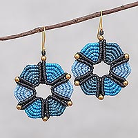 Hand-knotted dangle earrings, 'Dreamy Delight in Blue' - Hand-Knotted Dangle Earrings in Blue from Thailand