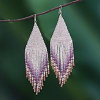 Glass beaded waterfall earrings, 'Pa Sak Cascade' - Waterfall Earrings Hand Beaded in Thailand