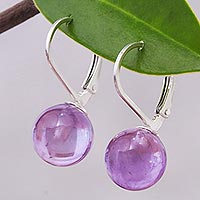 Amethyst drop earrings, 'Pure Violet' - Purple Amethyst and Sterling Silver Earrings from Thailand