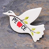Ceramic brooch pin, 'Dove's Message' - Dove of Peace Brooch Handmade from Ceramic