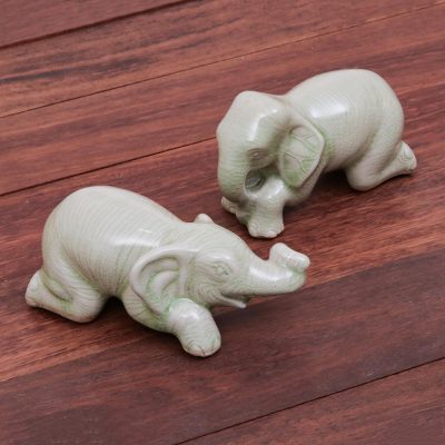 Celadon ceramic figurines, Elephant Sisters