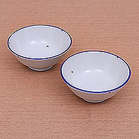 Ceramic bowls, 'Rustic Charm' (pair) - Enamelware-Look Ceramic Bowls from Thailand (Pair)