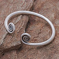 Silver cuff bracelet, 'Fiddlehead Fern' - Hill Tribe 950 Silver Spiral Cuff Bracelet
