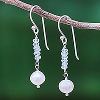 Blue topaz and cultured pearl dangle earrings, 'Iced' - Blue Topaz and Cultured Pearl Dangle Earrings