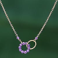 Gold plated amethyst pendant necklace, 'Two Circles United' - 24k Gold Plated Two Circle Amethyst Pendant Necklace