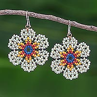 Beaded dangle earrings, 'Lanna Bloom in Light Green' - Light Green Beaded Flower Dangle Earrings
