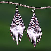 Beaded waterfall earrings, 'Lanna Cascade in Pink' - Pink/Multi Long Beaded Waterfall Earrings