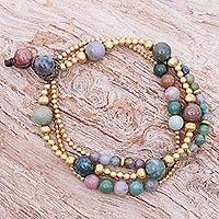 Agate and brass beaded bracelet, 'Natural Wonders' - Multicolored Agate and Brass Beaded Bracelet