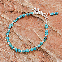 Reconstituted turquoise beaded bracelet, Sea Flower