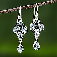 Blue topaz dangle earrings, 'Cool Sparkle' - Thai Sparkling Blue Topaz & Sterling Silver Dangle Earrings