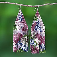 Beaded waterfall earrings, 'Amazing Waterfall in Purple' - Artisan Crafted Long Beaded Waterfall Earrings in Purple