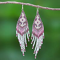 Beaded waterfall earrings, 'Bold Cascade in Plum' - Bohemian Style Beaded Waterfall Earrings from Thailand