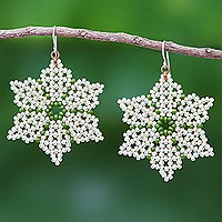 Beaded dangle earrings, 'Unique Creation in Green' - Green Beaded Dangle Earrings from Thailand