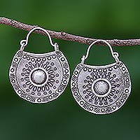 Silver hoop earrings, 'Hill Tribe Curve' - Hill Tribe Stamped 950 Silver Earrings