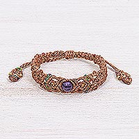 Amethyst macrame bracelet, 'Summer Life in Brown' - Amethyst Bead Cord Bracelet with Sliding Knot