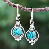 Sterling silver dangle earrings, 'Classic Moon' - Reconstituted Turquoise Sterling Silver Dangle Earrings