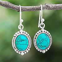 Sterling silver dangle earrings, 'Water on the Moon' - Reconstituted Turquoise Sterling Silver Dangle Earrings