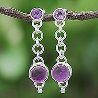 Amethyst dangle earrings, 'Across the Universe in Purple' - Amethyst and Sterling Silver Chain Dangle Earrings