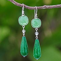Green Chalcedony and Quartz Dangle Earrings,'Easy Being Green'