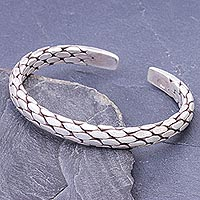 Sterling silver cuff bracelet, 'Chunky Braid' - Thai Hand Made Sterling Silver Cuff Bracelet