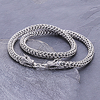 Sterling silver chain necklace, 'Dragon Master' - Hand Made Sterling Silver Naga Chain Dragon Necklace