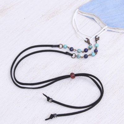 Beaded face mask lanyard, Smart Style in Blue