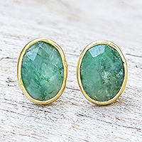 Gold plated sillimanite stud earrings, Peaceful Harbor