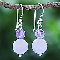 Agate and amethyst dangle earrings, 'Violet Hour' - Hand Crafted Agate and Amethyst Dangle Earrings