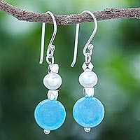 Quartz and cultured freshwater pearl dangle earrings, 'Ocean Charm' - Hand Made Quartz and Freshwater Pearl Dangle Earrings