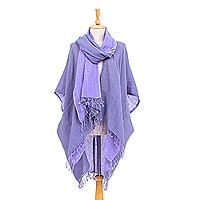 Cotton kimono and scarf set, 'Mild Violet' - Cotton Kimono and Scarf Set from Thailand