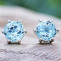 Blue topaz stud earrings, 'Catch a Star in Light Blue' - Artisan Crafted Blue Topaz and Sterling Silver Stud Earrings