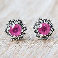 Featured review for Ruby and marcasite stud earrings, Firefly in Pink